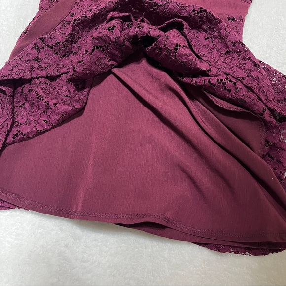 Free People Lovely in Lace Fit and Flare Mini Dress Burgundy/Berry Size Small - Picture 4 of 10
